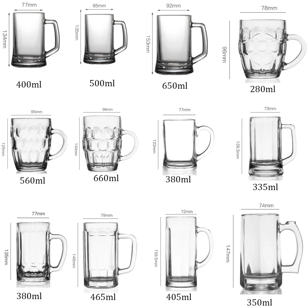 Beer Cups Customized Decals Printing Design Clear Mugs Beverage Water Glassware with Handle