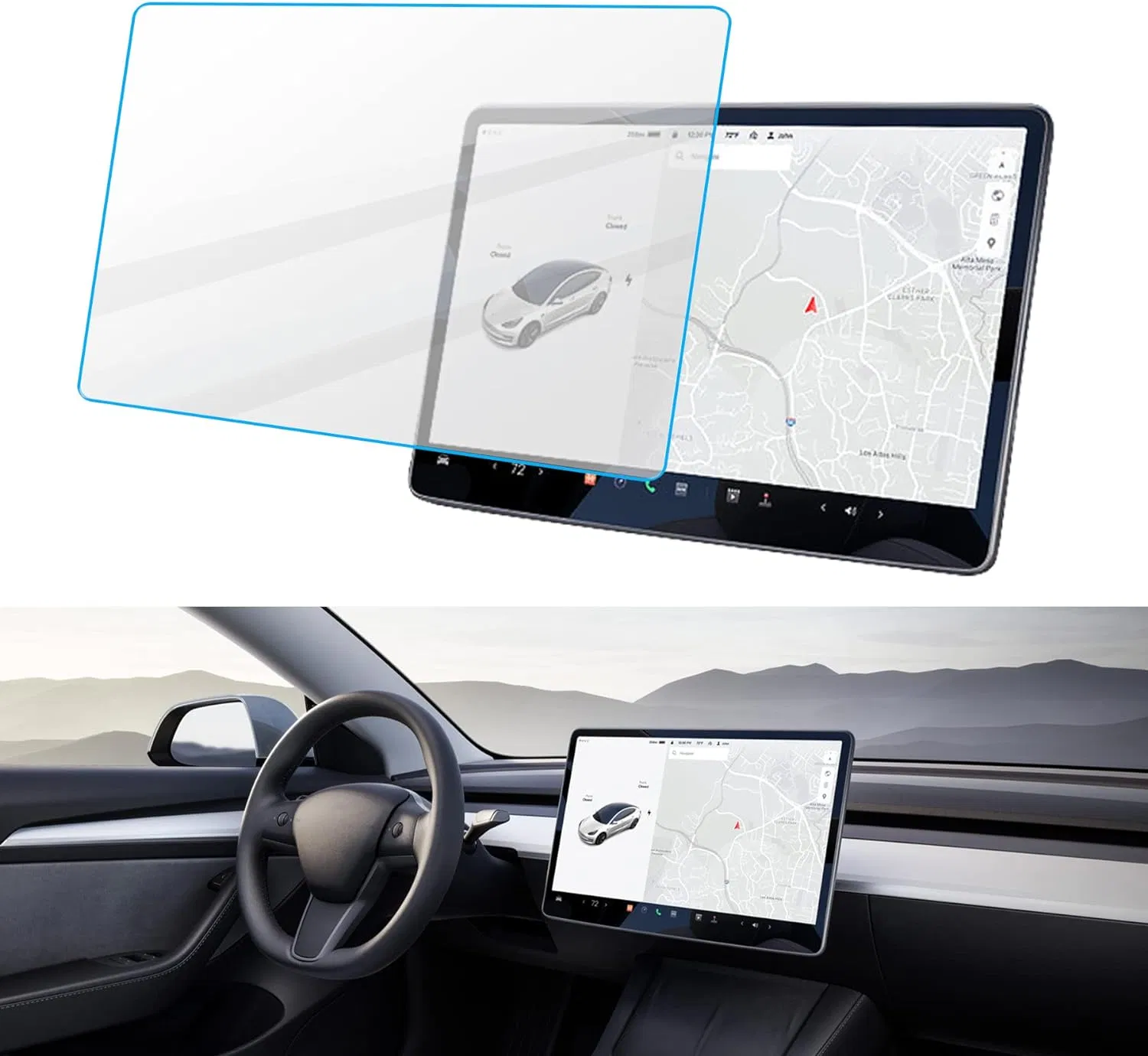Защитное стекло Tesla Model 3/Y 15" антиблик, 9H