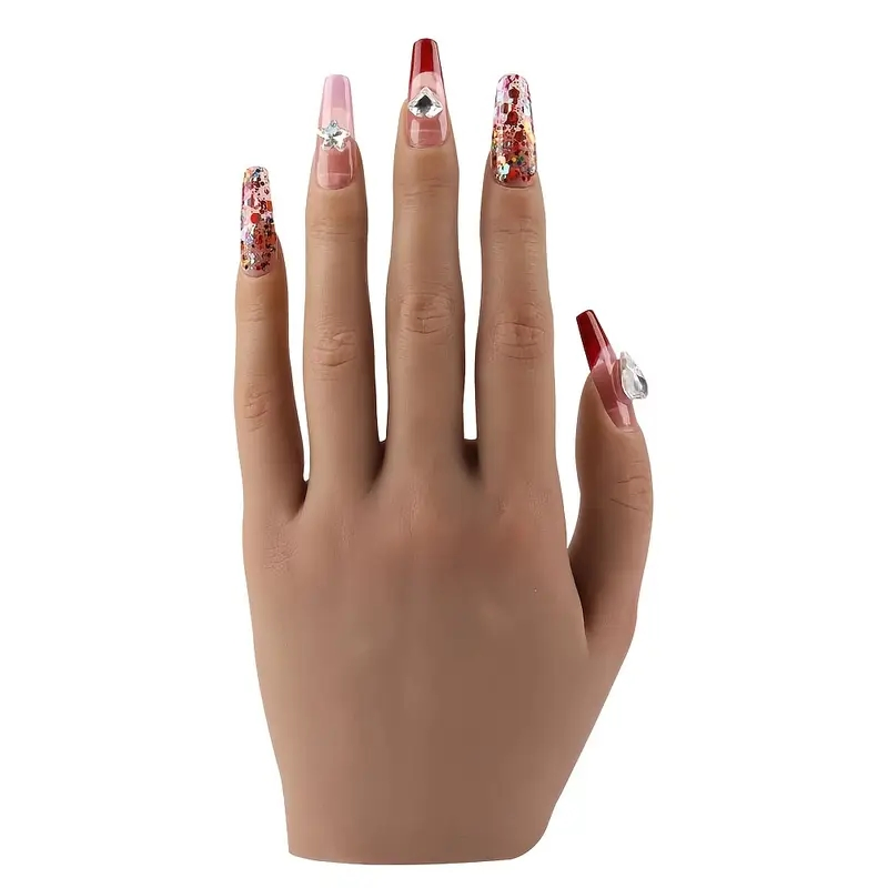 Premium Silicone Practice Hand for Acrylic Nail Art with Adjustable Bracket