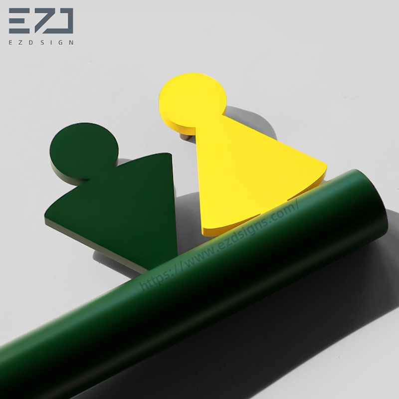 DIY Unique Shape Metal Toilet Sign for Office Wall Door Wayfinding Directional