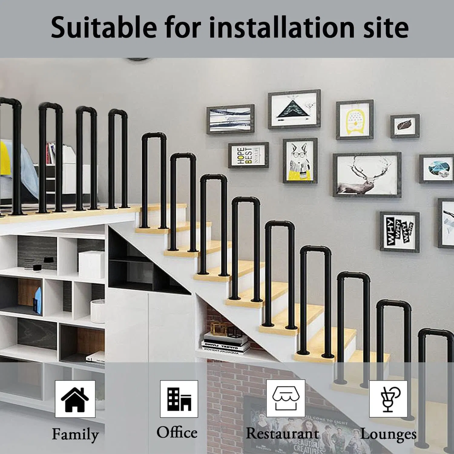 Industrial Malleable Iron Hand U-Shaped Railing Pipe U Handrail for Stairs Porch Garden Loft Corridor Indoor Outdoor