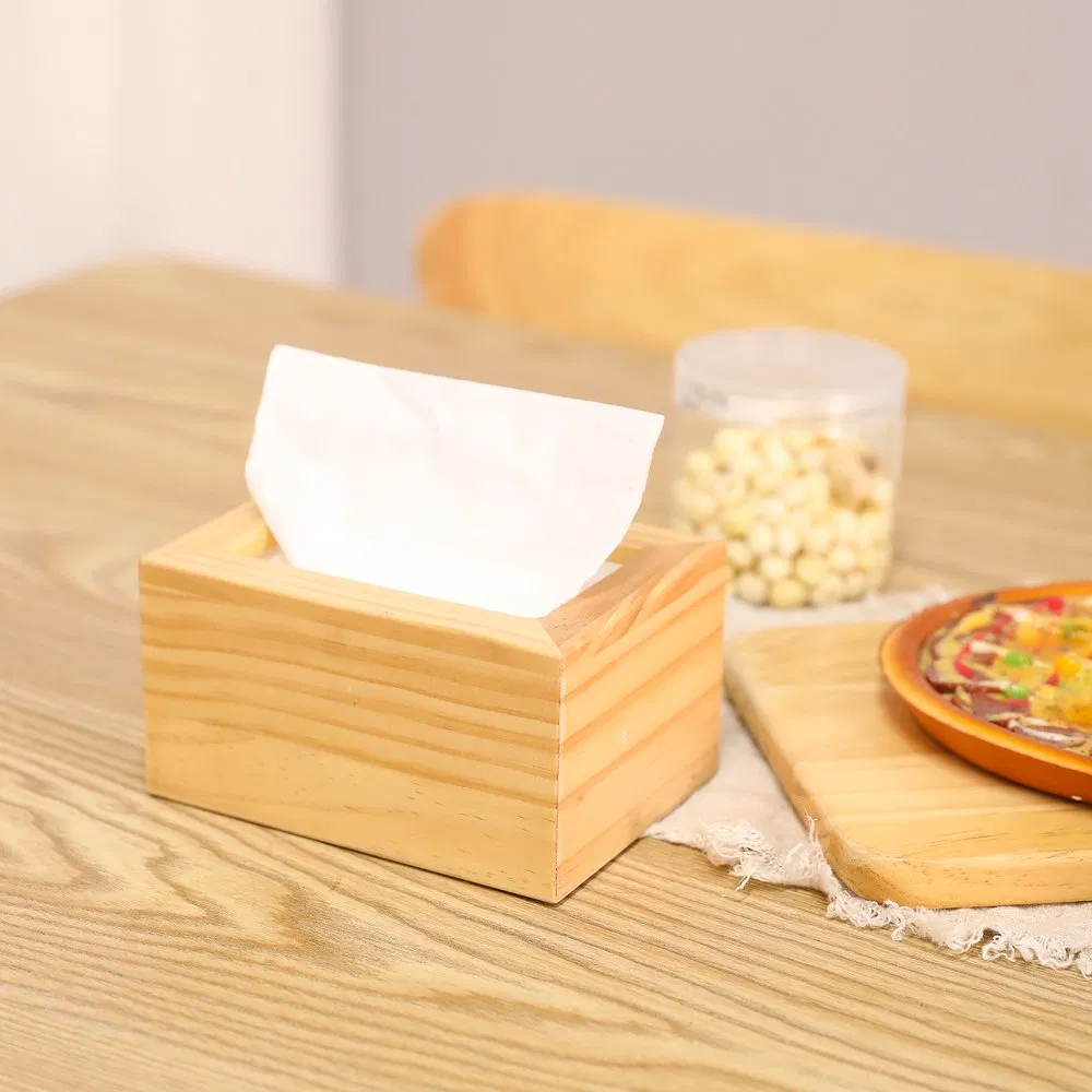 Wooden Square Tissue Box Rustic Tissue Holder for Bathroom
