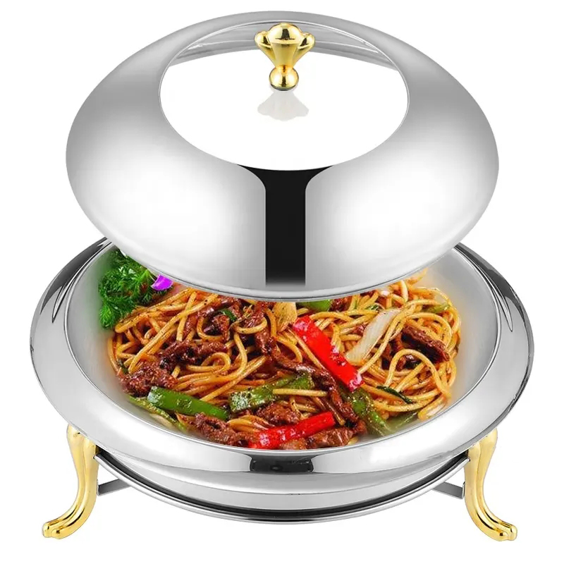 Factory OEM 3L Hotel Restaurant Catering Suppliesfood Warmer Glass Lid Stainless Steel Crown Chafing Dish Buffet Set Commercial Buffetware with Fuel Holder