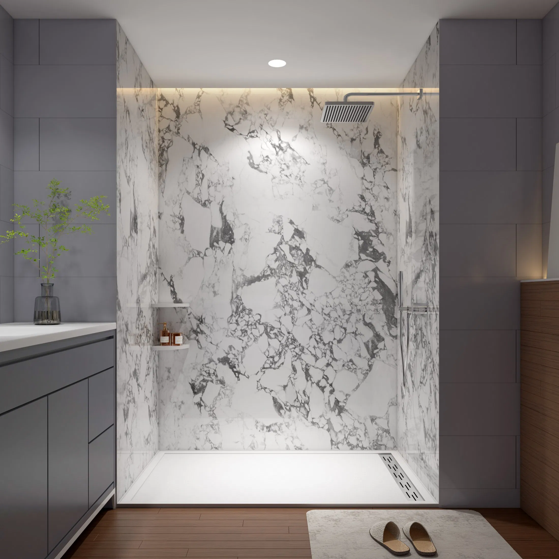 Esthetic Artificial Stone Shower Wall Matte Surface Cultured Marble Shower Panel