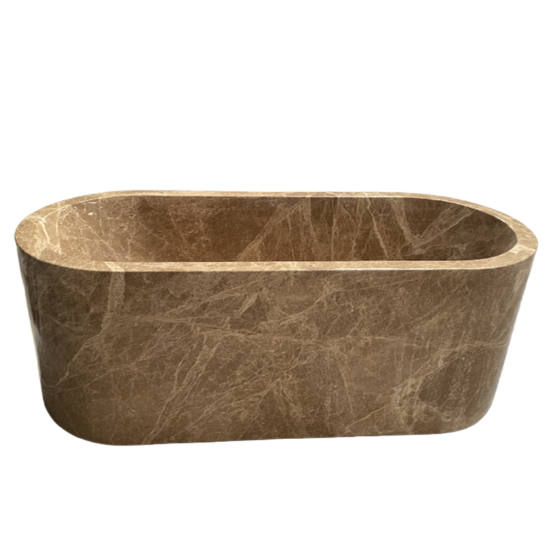 Hand-Carved Emperador Light Marble Freestadning Bathtub
