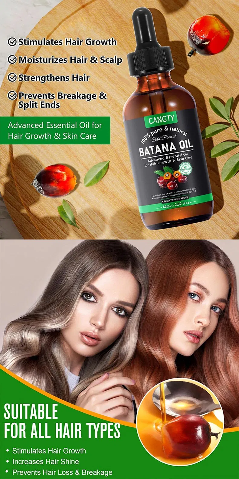 OEM Customization 30ml 60ml100% Pure Herbal Batana Oil Anti-Hair Loss Moisturizing Smoothing Hair Repair & Growth for Damaged Hair