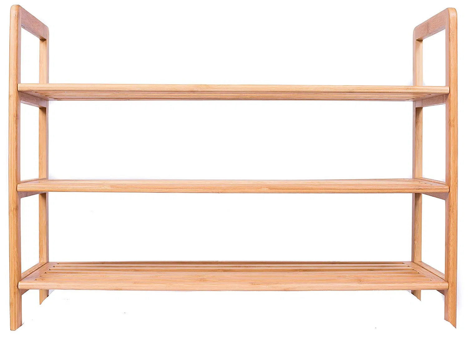 Natural Three-Tier Free Standing Bamboo Shoe Rack with Handles Bamboo Display Rack