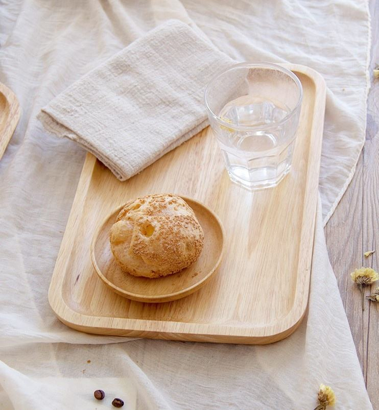 Eco-Friendly Food Tray Rubber Wood Square Plate Home Kitchen Different Sizes Natural Wooden Trayplates