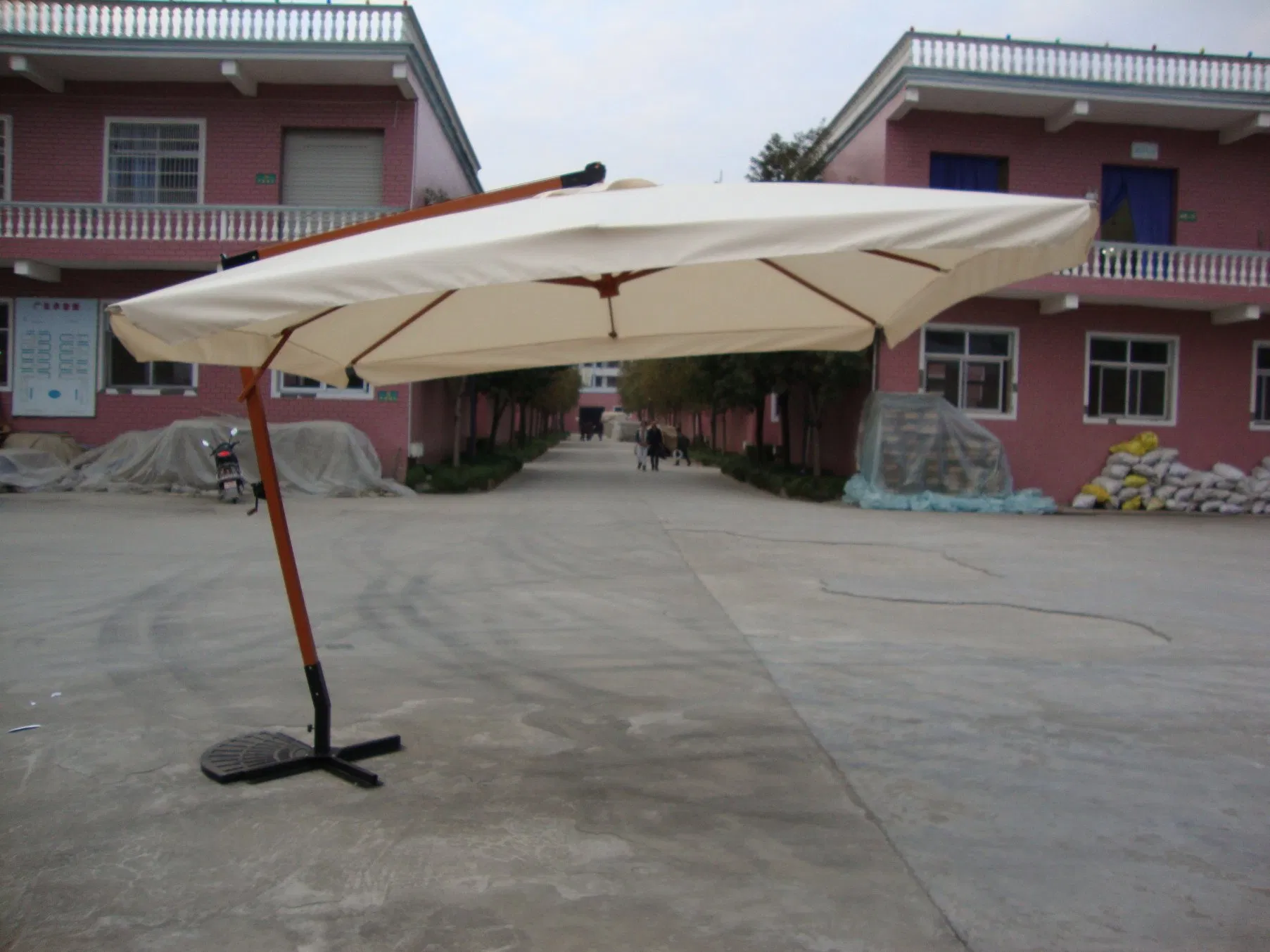 Outdoor Garden Square 3X3m Wooden Hanging Umbrella Parasol with Flap High Quality