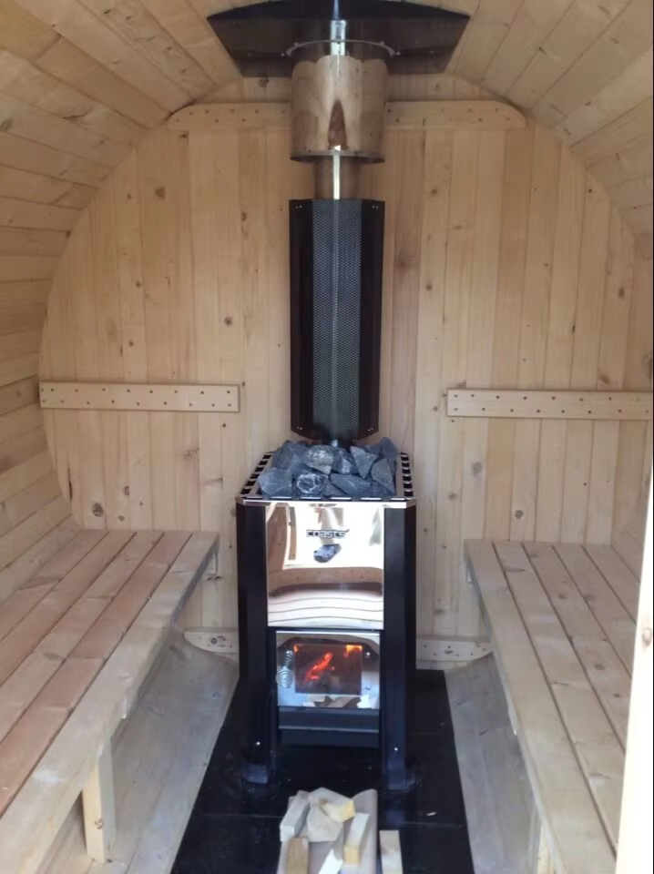 4 Person Steam Sauna Outdoor Barrel Sauna Room with Wood Burning Stove
