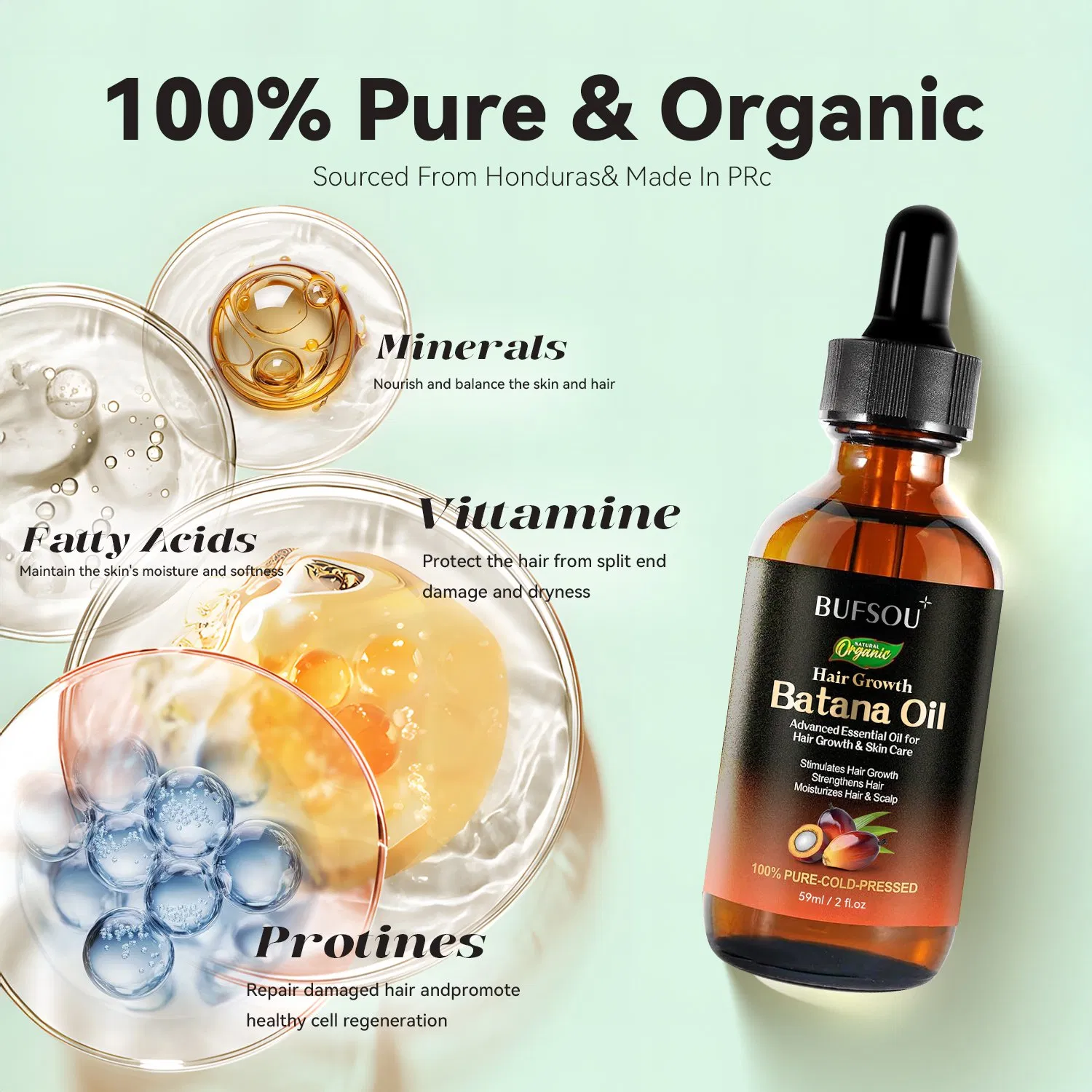 Custom Logo Wholesale Hair Strengthening Natural Organic Batana Oil Regrowth Treatment Hair Pure Batana Oil