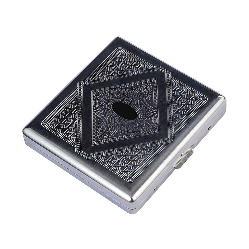 Ea450 Hot Selling 20 Capacity Classic Square Metal Tobaccos Case Relief Carved Flower Recyclable Moisture Proof Tobacco Cases