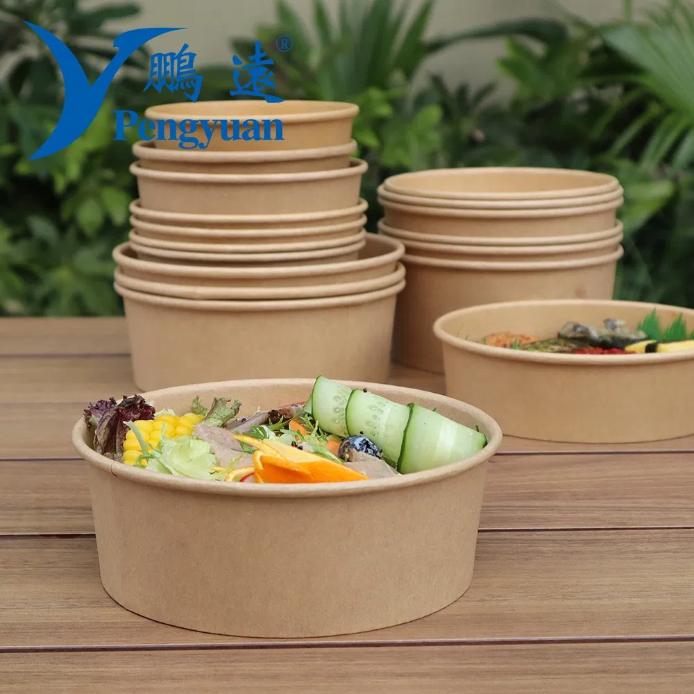 Biodegradable Disposable 1300ml Kraft Paper Salad Box Food Packaging Bowl for Food Takeaway