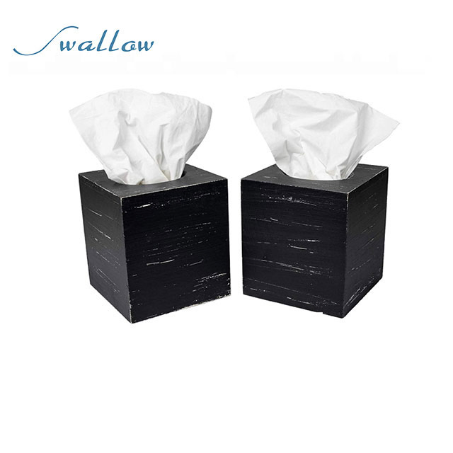 Buy Swallow Square Tissue Box Cover- Decorative Rustic Wood Cube Tissue Holder with Slide-out Bottom Panel