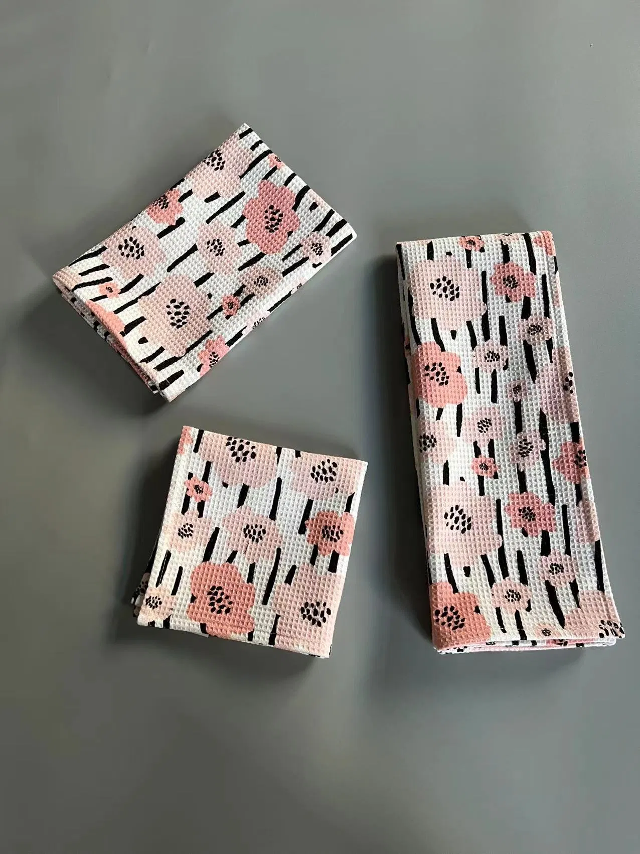 Hot Sale Polyester Digital Printing Pink Flowers Kitchen Textile Oven Mitt and Pot Holder Kitchen Set Used for Backing