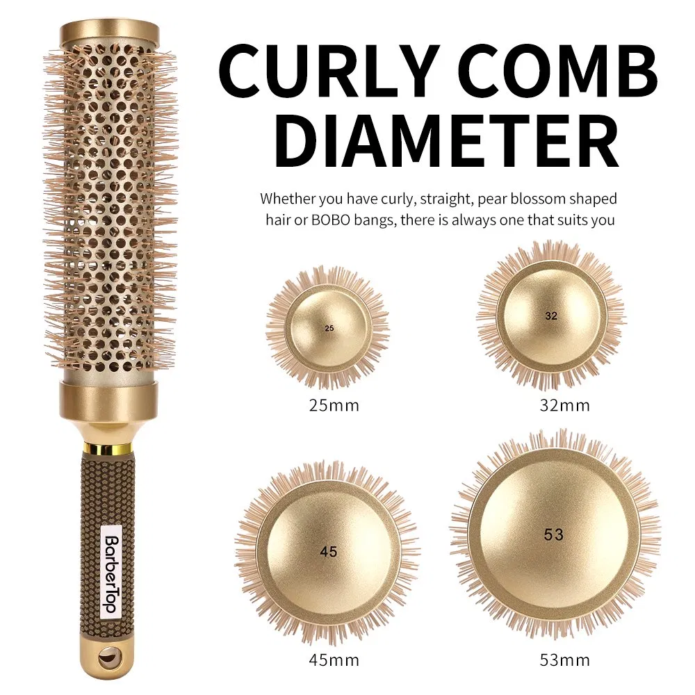 Professional Nylon Aluminum Cylinder Hairbrush Hair Salon Round Brush for Curling Styling Blow Drying