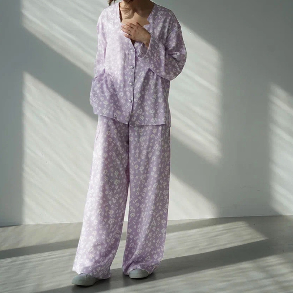 Комплект женский свободный крой цветочный принт длинный рукав