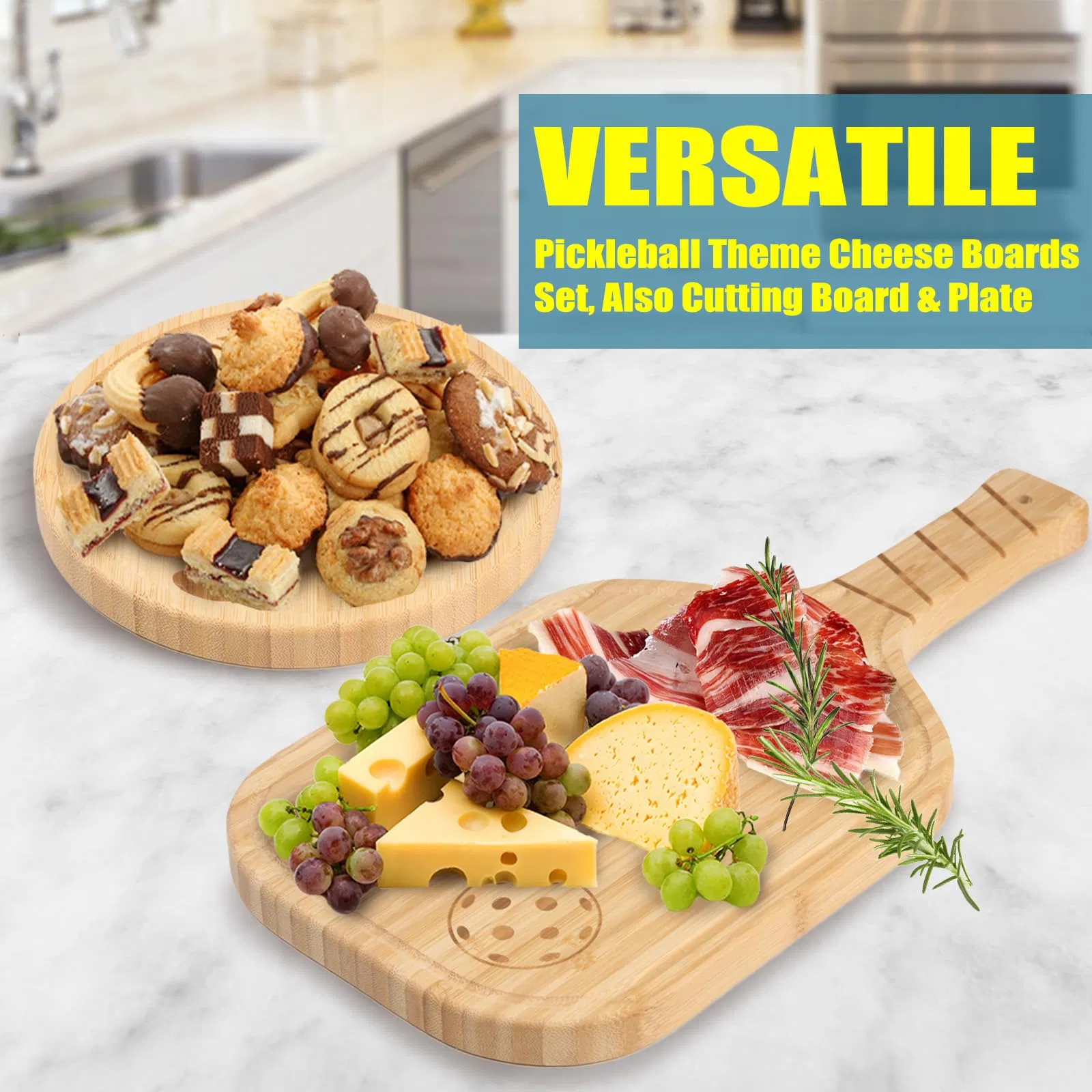 Pickleball Charcuterie Boards Set, Cheese Board with Handle, Serving Tray & Cutting Board Set for Pickleball Fans Club Gatherings