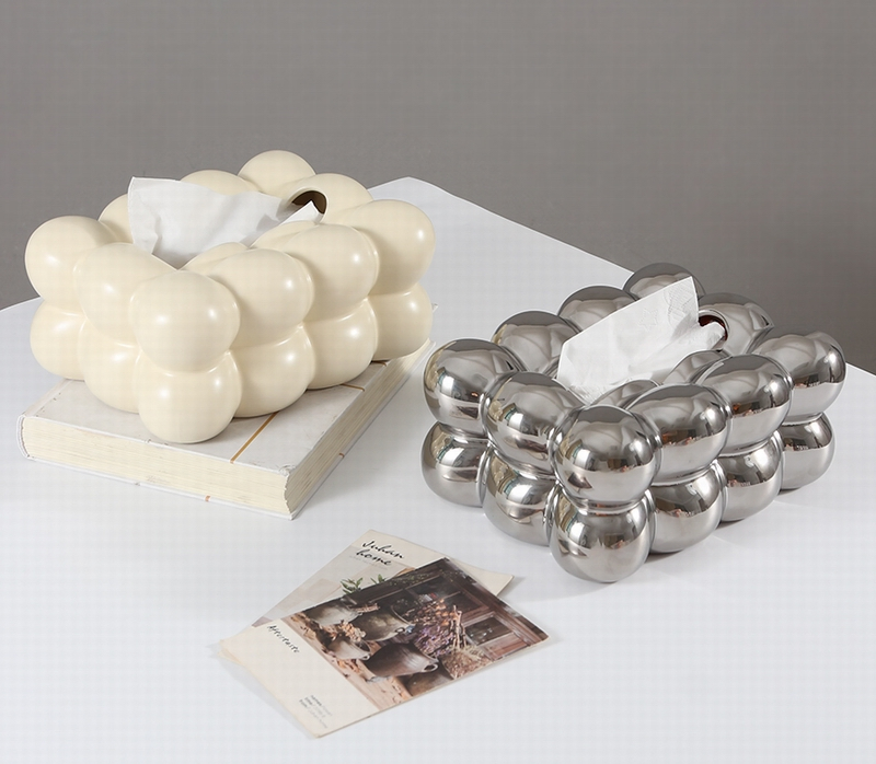 New Arrived Modern White Ceramic Electroplate Tissue Box Cover Tissue Holder Table Napkin Holders Luxury Tissue Box