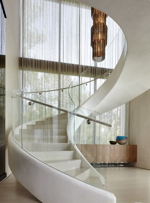 Luxurious Design Marble/Metal Material High-End Residential Villa Indoor Curved Staircase