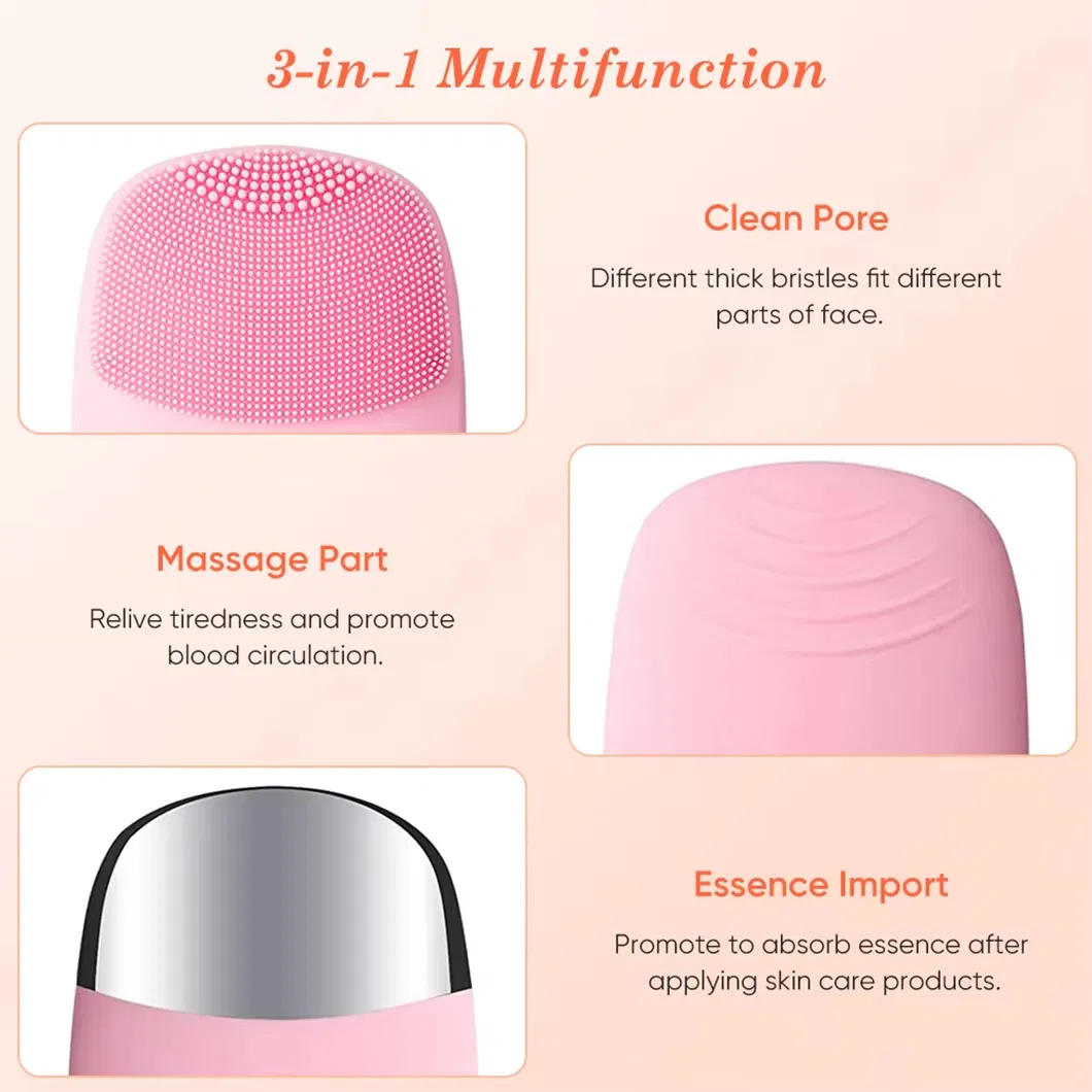 Beauty Device Silicone Facial Cleanser Ultrasonic Skin Cleanser Waterproof Silicone Facial Cleansing Brush for Skin Care
