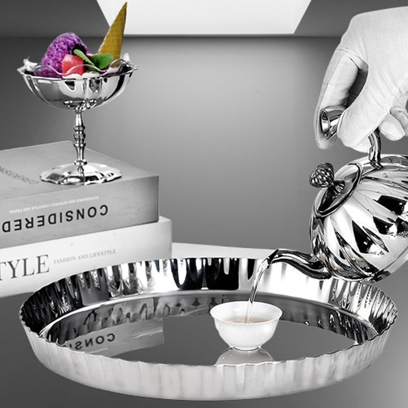 Elegant 304 Stainless Steel Teapot and Fruit Serving Set