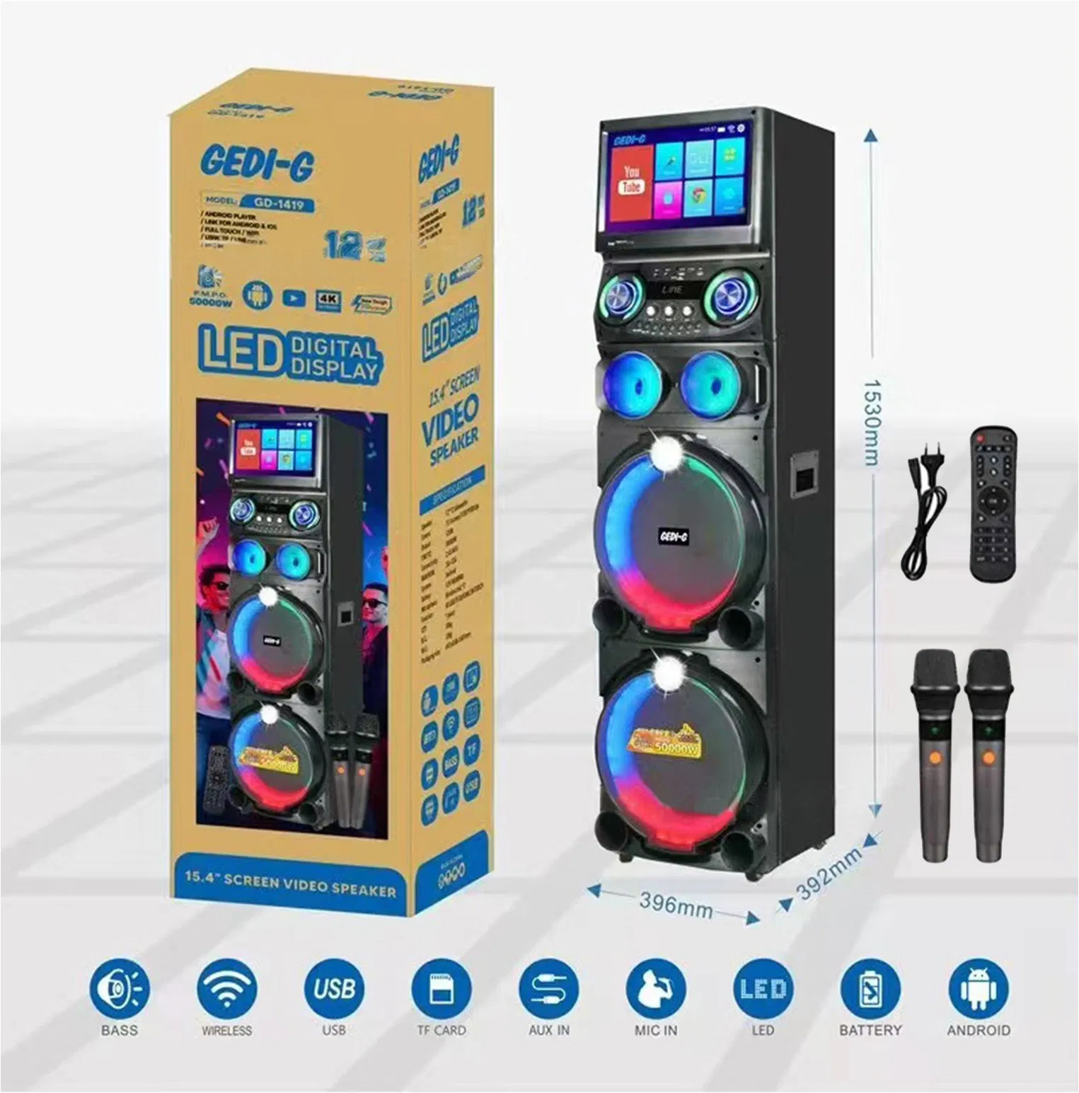 KTV колонка с сабвуфером 120W, Android, Bluetooth, WiFi