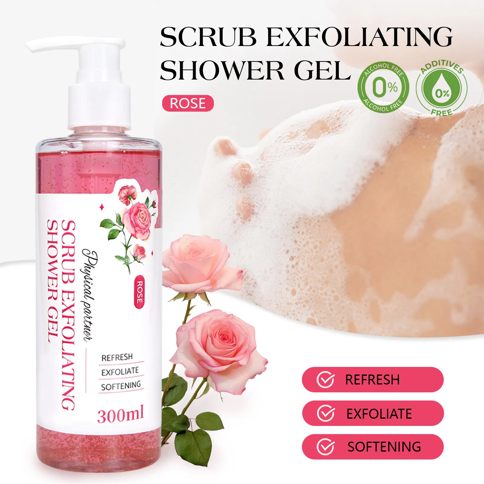 Beauty Cosmetics Body Care Shower Moisturizing Nourishing Rose Scrub Exfoliating Shower Gel