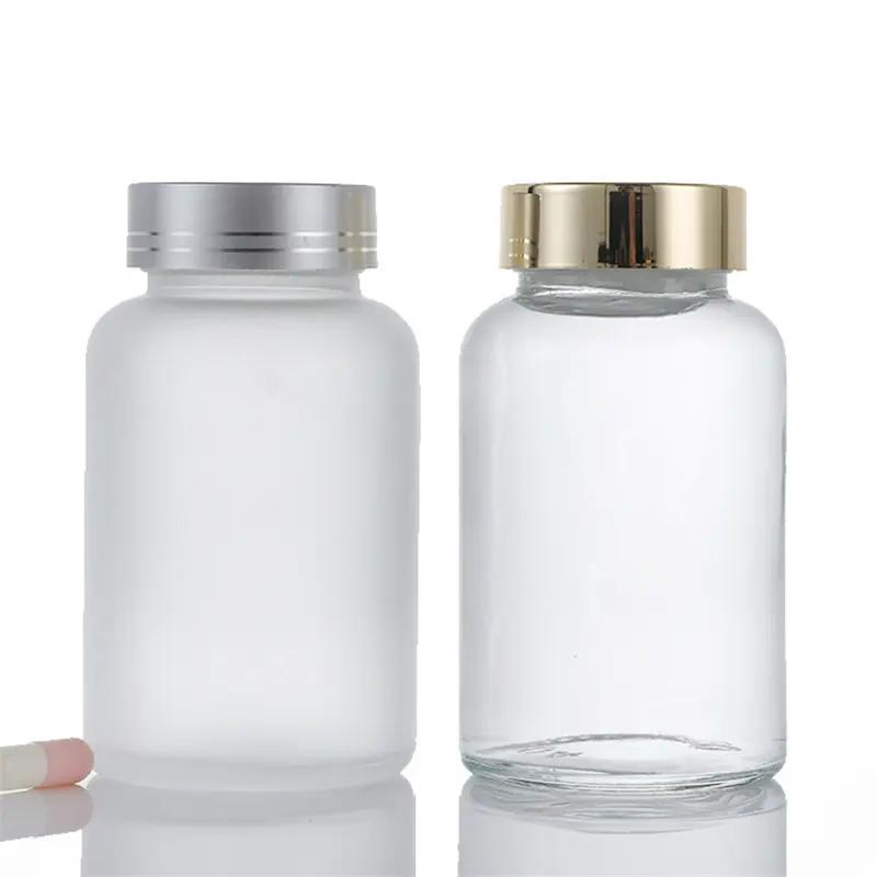 Empty Medicine Capsule Container Custom Frosted 60ml 120ml 150ml Glass Pill Bottle