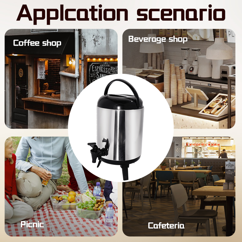 Daosheng Fast Shipping Black Design 8 10 12L Stainless Steel 304 Milk Tea Insulation Bucket Coffee Bubble Tea Ice Bucket Barrel