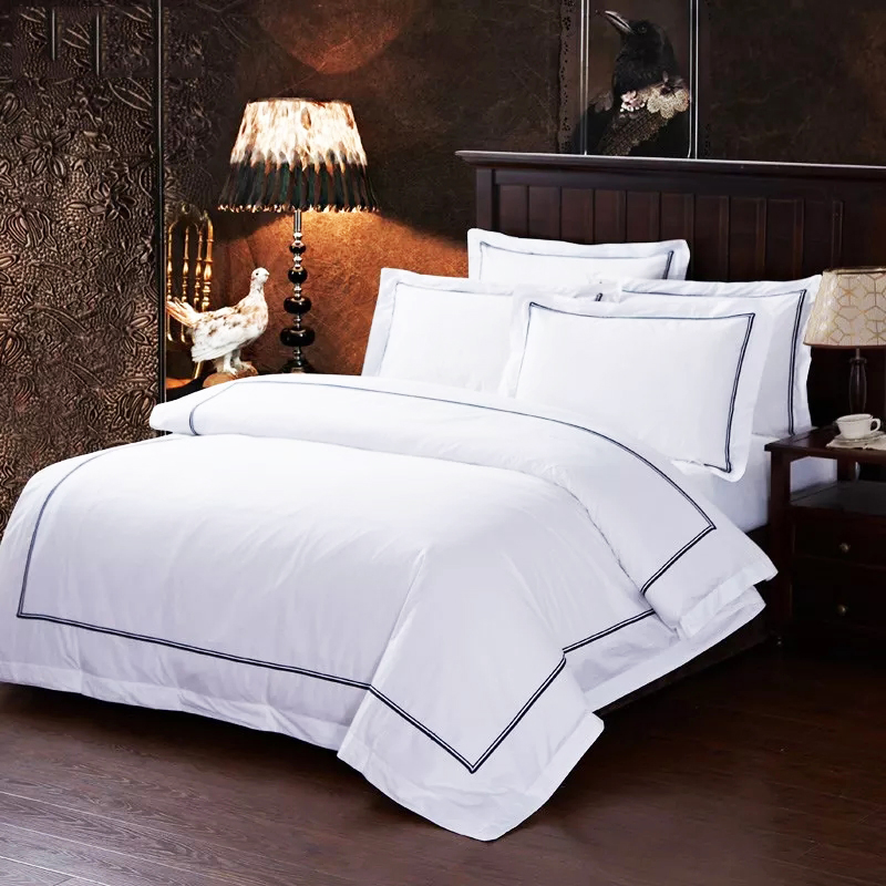 Simple White 60s Embroidered Bedding Duvet Cover Set King Size