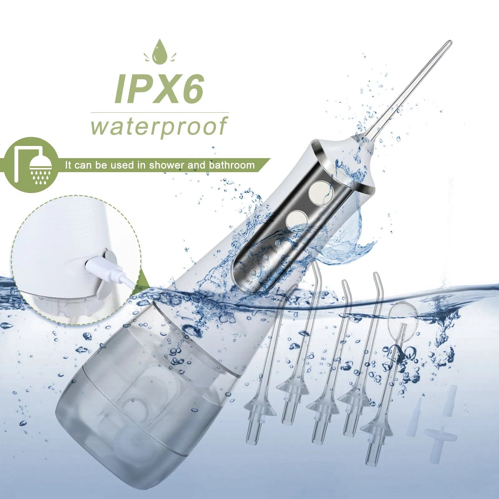 Jssan Portable Water Flosser 300ml Oral Irrigator 5 Mode 5 Nozzle Pulse High Pressure Oral Cleaner Toothbrush