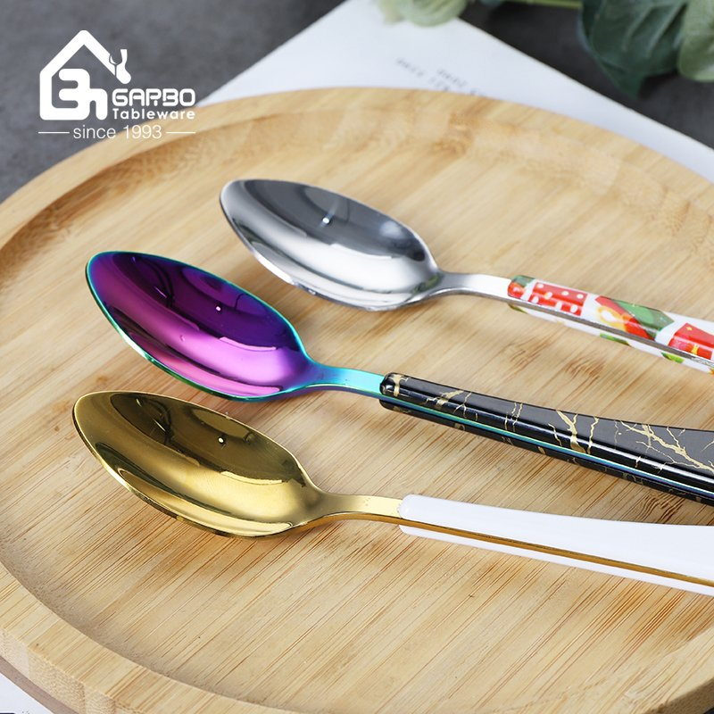 Rainbow Flatware Cutlery Silverware Set Stainless Steel Colorful Utensils Dinner Spoons Set with Plastic Handle