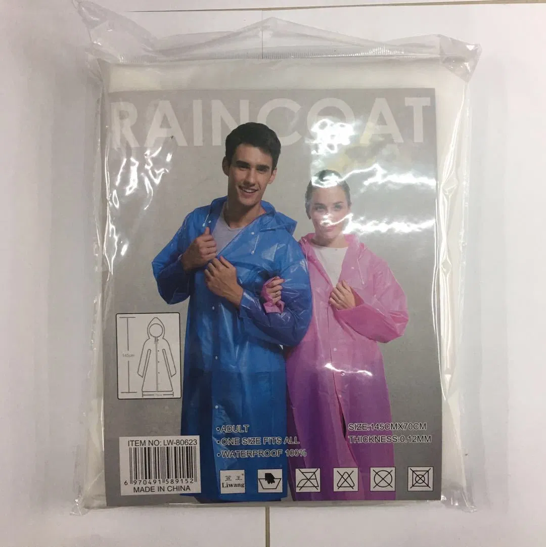Waterproof Clothing Outdoor Sports Work Wear PEVA 130g Rainwear Advertising Poncho Blue Raincoat with Logo Printing