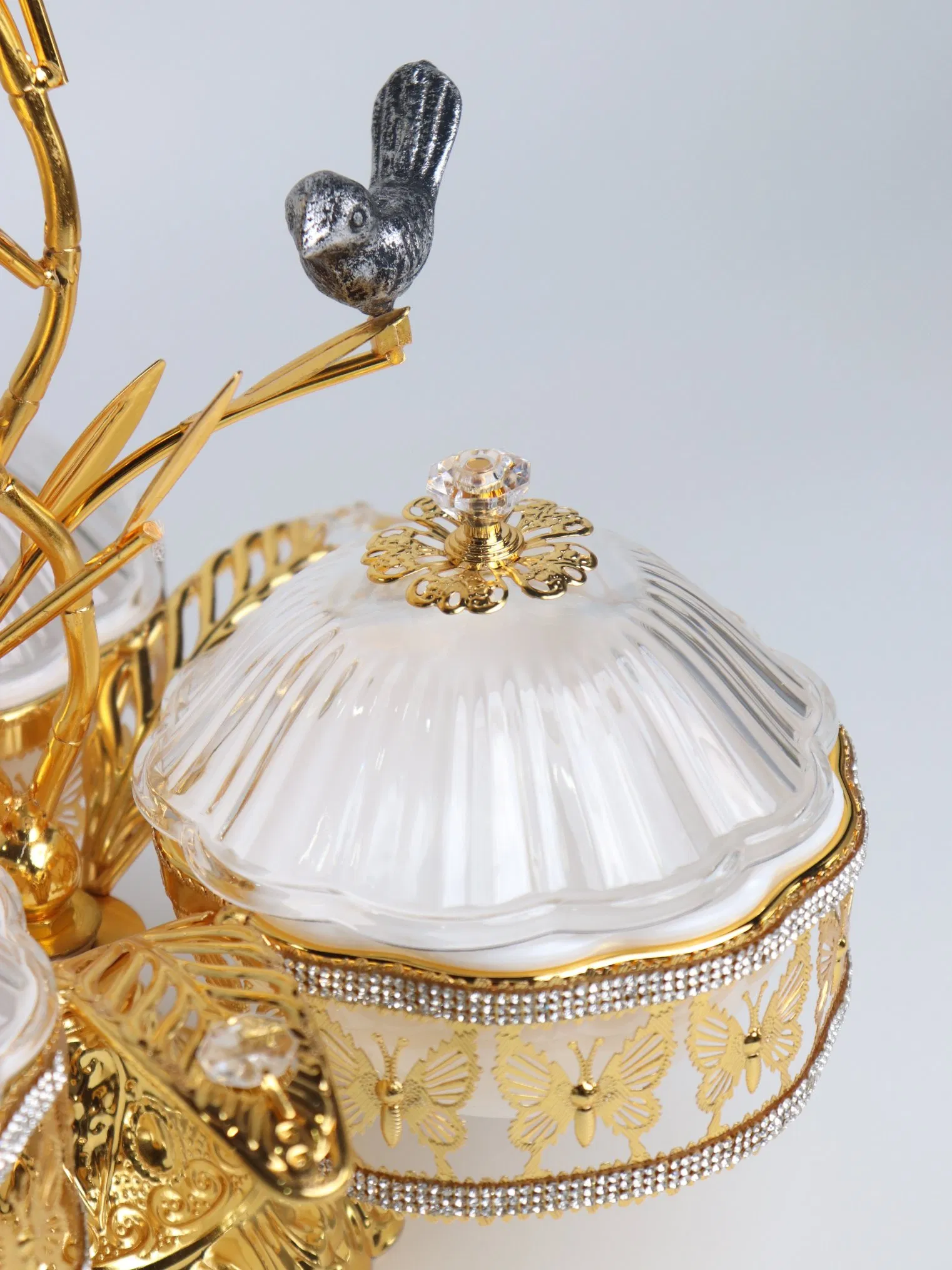 Home Ornament Gold-Plated Iron Frame with 3 Rectangle Plastic Bowl Sets