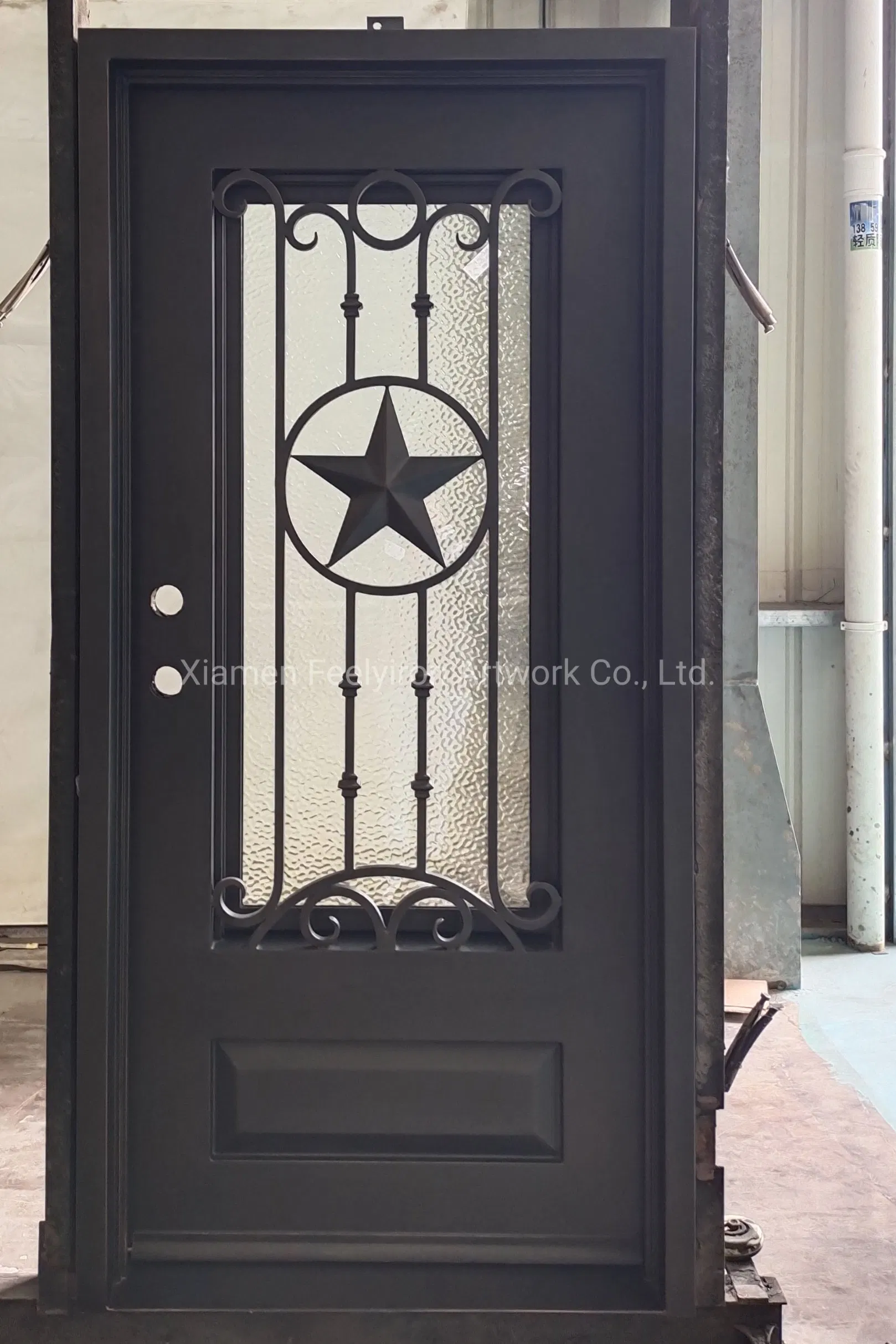 Custom New Design Arch Double Metal Entrance Wrought Iron Door with Transom