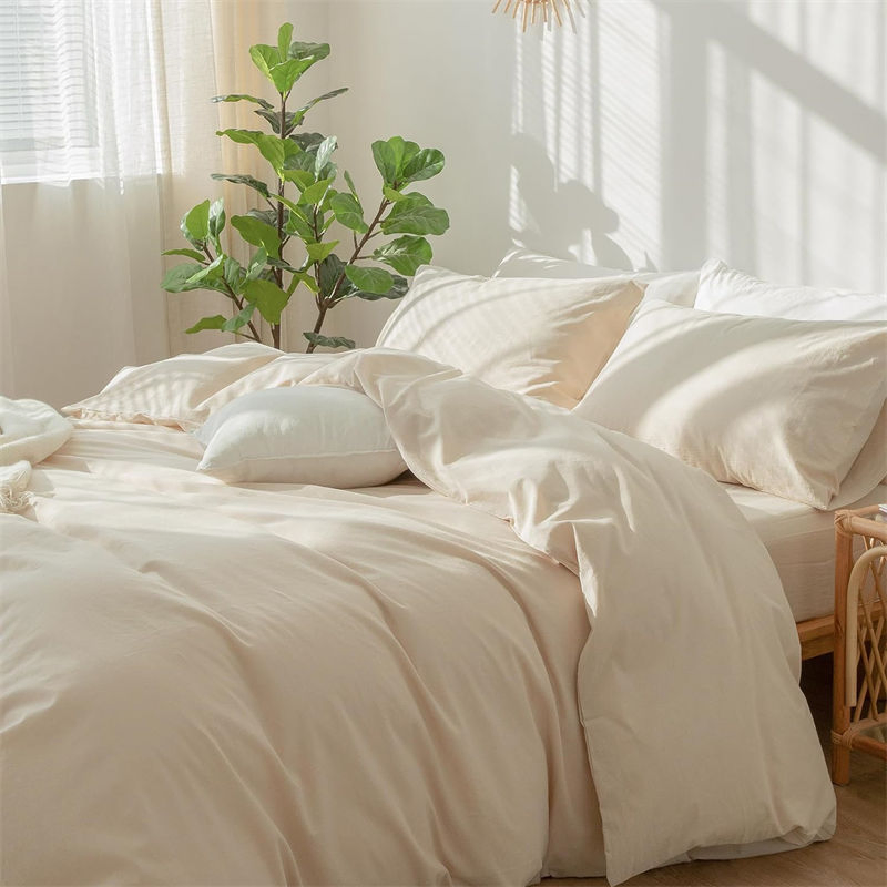Easy Wash Bedding Duvet Cover Set 100% Washed Cotton Linen Like Textured Dorm Room Bedding Sets Breathable Durable Soft Comfy Emergency Response