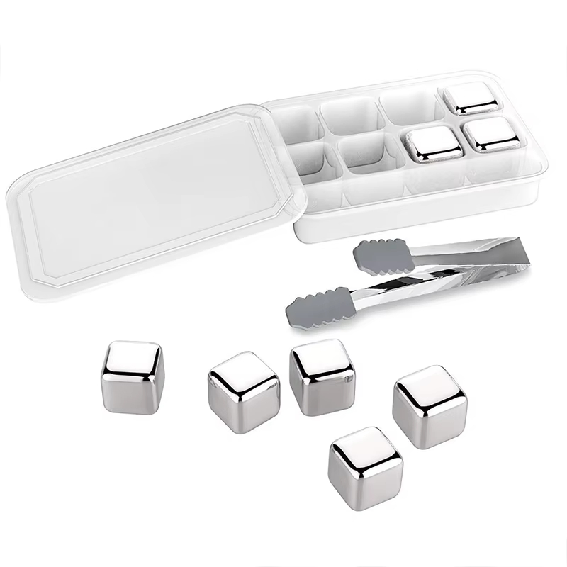 Gold Metal Reusable Ice Cubes Stainless Steel Bar Accessories Cocktail Ice Cube Whiskey Stones with Ice Tongs Reusable Ice Balls Non Melting Ice Cubes