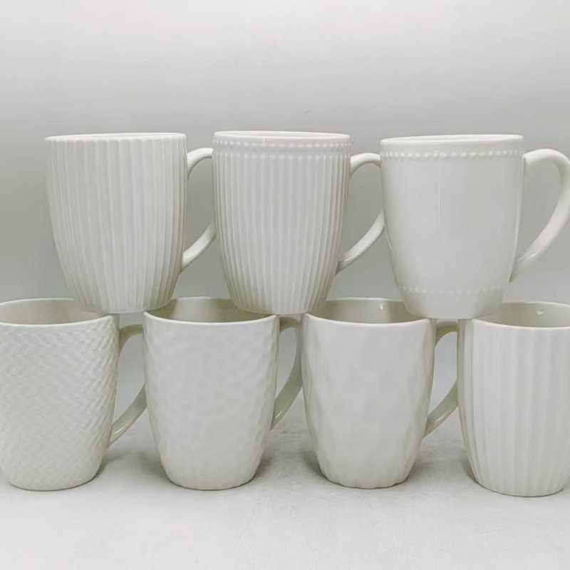 Pure White Ceramics Simple Relief Scul Pture Mug Coffee Milk Cup High-Capacity