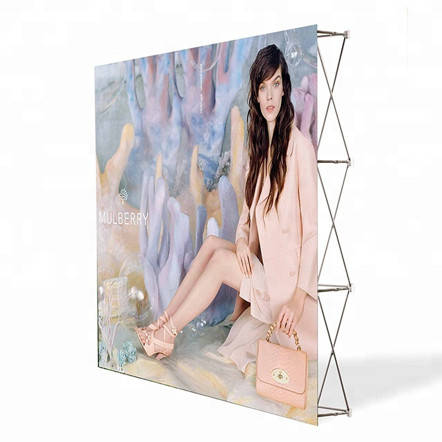 10FT Portable Fabric Trade Show Custom Pop up Backdrop Banner Fabric Display Stand Exhibit Advertising Display Wall White Weddings LED Light Backdrop