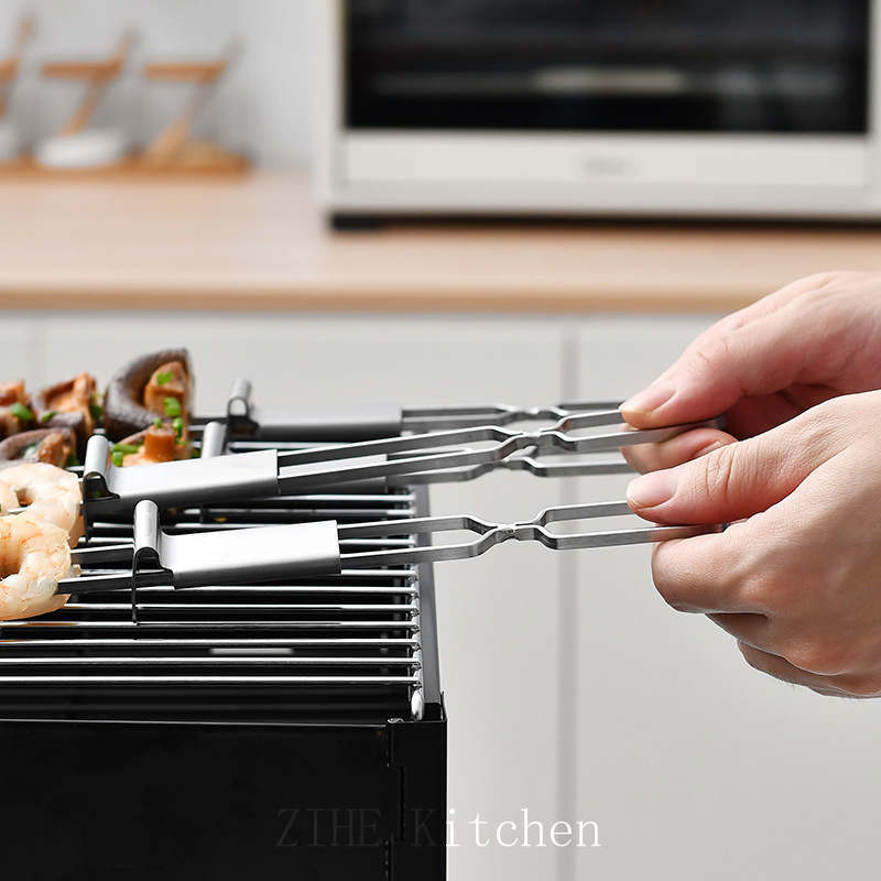 Stainless Steel BBQ Fork Portable Double Head BBQ Stick