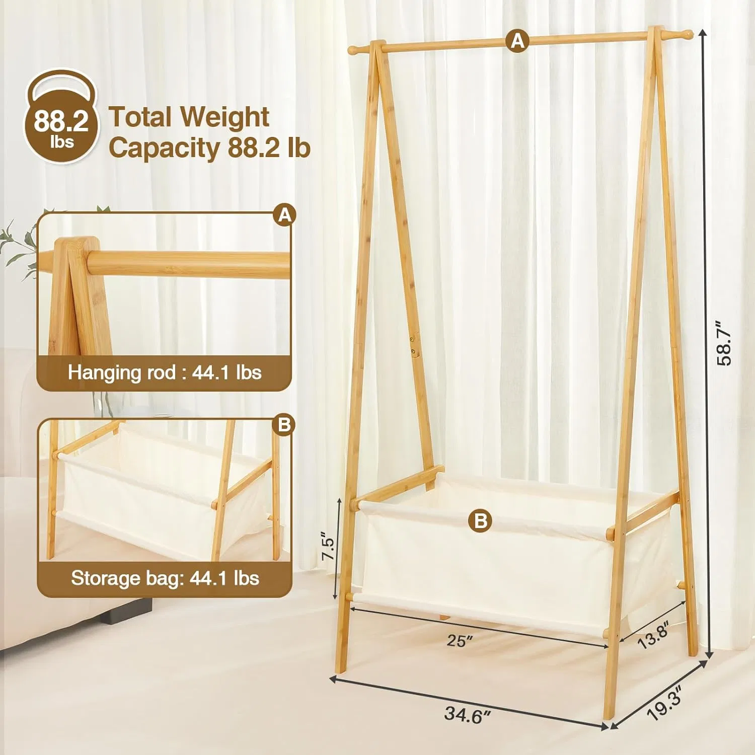 Bamboo Bedroom Cloakroom with Clothes Hanging and Storage Bamboo Clothes Rack