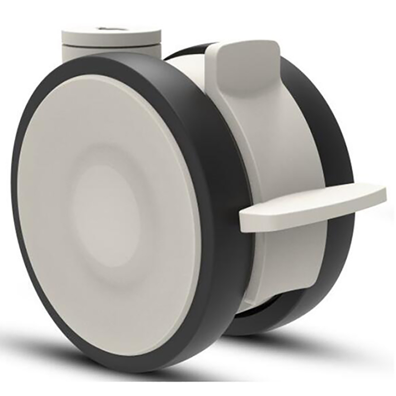 Nylon Twin Wheel Caster with Brake, Low Height