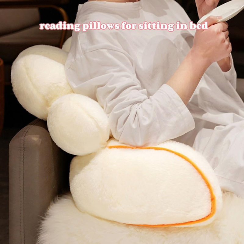 Reading Bed Rest Pillow with Arm Support Flower Shaped Faux Fur Backrest Reading Pillow for Sitting up in Bed