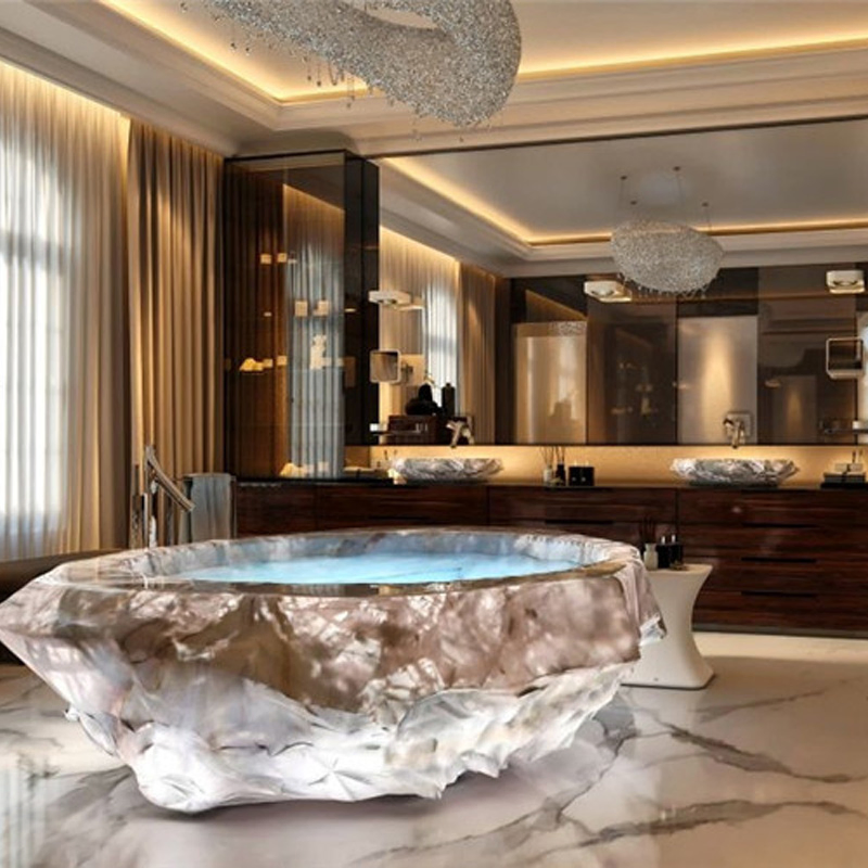 Customized Luxurious Villa White Crystal Rosa Quartz Amethyst Green Marble Stone Bathtub