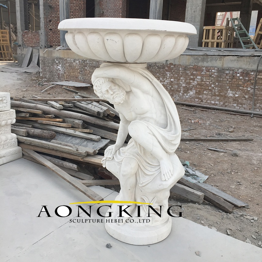 Large Tall White Flower Pot Natural Marble Planter with Baby Relief