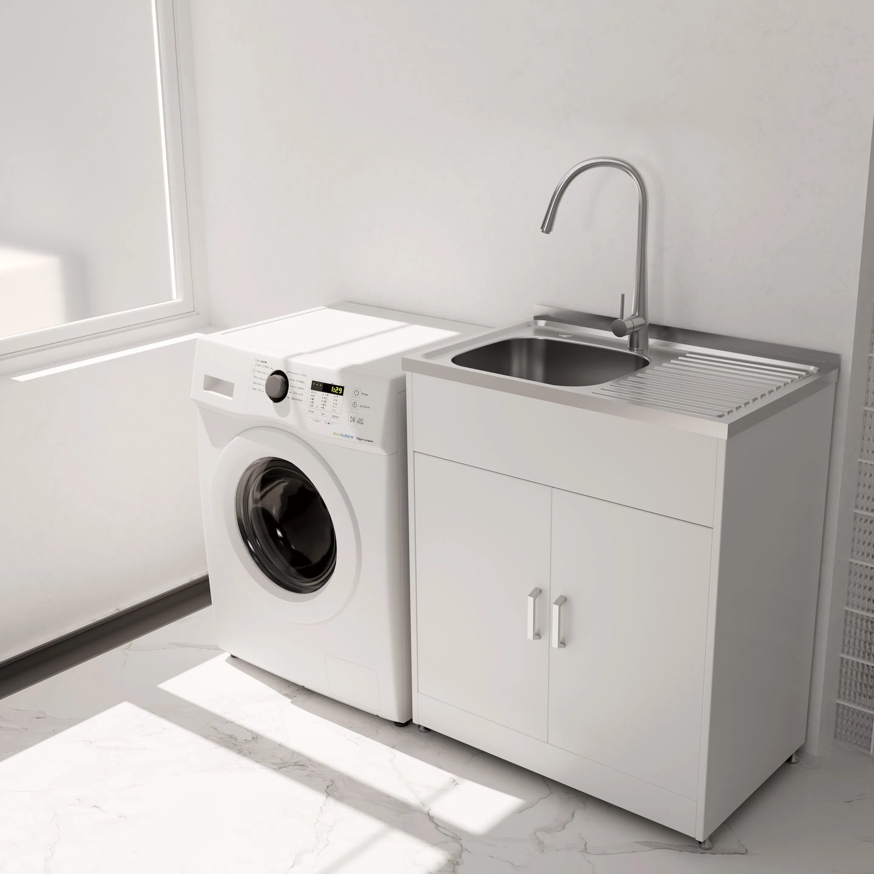 Double-Door Stainless Steel Double Bowl Kitchen Sink Cabinet with Drainer