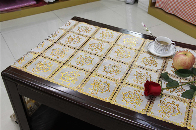 50cm Width Long Lace Gold PVC Vinyl Tablecloth Runner