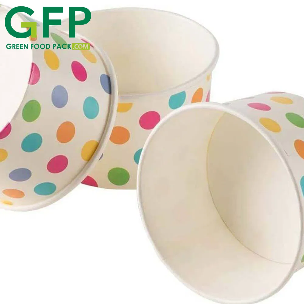 Custom Logo Printed Ice Cream Cup Yogurt Gelato Bowls Disposable Single Wall Paper Cup with Lid
