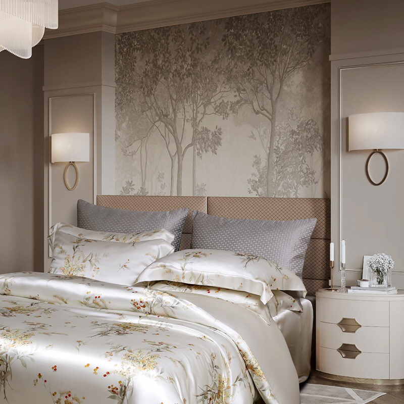 Premium Digital Printing Duvet Comforter Cover Luxury Home Textile ODM/OEM Bed Linen Fitted Sheet Mulberry Silk Pillowcase Bed Sheets 4-Piece Bedding Set